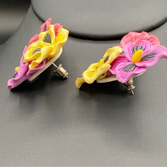 Colourful Pansy Flower Earrings - Picture 16 of 17